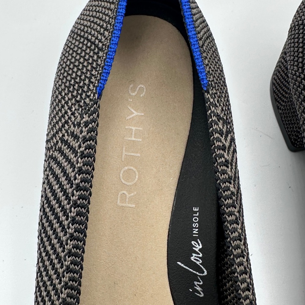 Rothys The Mary Jane Black Herringbone Pointed Toe Block Heel Shoes Womens 6 - Picture 2 of 5